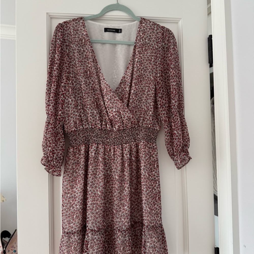 Glassons Red Floral Long Sleeve Dress